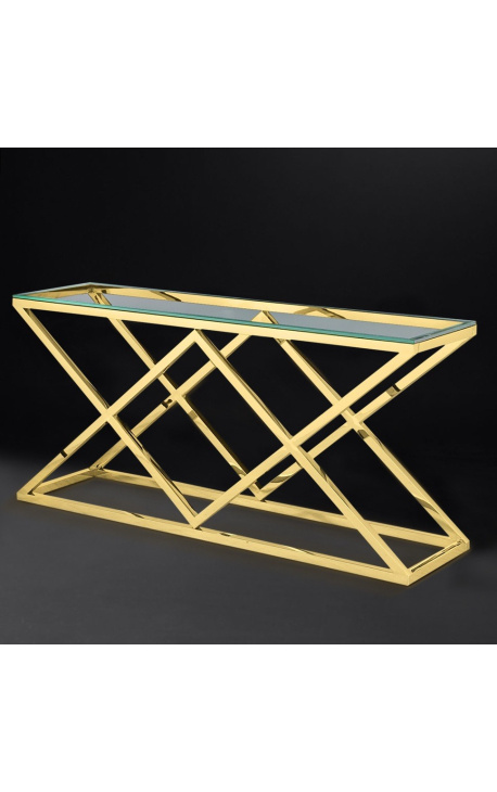 Console "Nyx" in gold-plated stainless steel and glass top