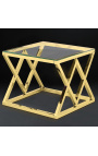 Side table "Nyx" in gold finish stainless steel and glass top