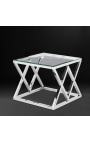 Боковой стол «Nyx» из серебристой нержавеющей стали и стекла