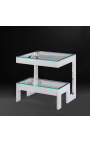 Side table "Hermes" in silver finish stainless steel and glass top