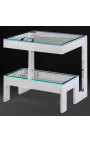 Side table "Hermes" in silver finish stainless steel and glass top