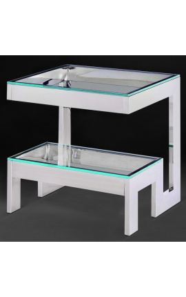 Боковой стол «Hermes» из серебристой нержавеющей стали и стекла
