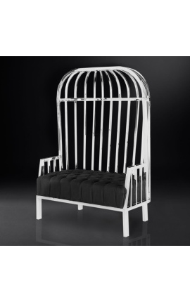 Large porters chair "Helios" in silver finish stainless steel and black linen