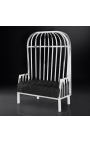 Large porters chair "Helios" in silver finish stainless steel and black linen
