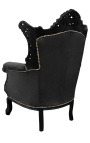 Grand Rococo Barok fauteuil zwart fluweel en glanzend zwart