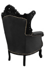 Grand Rococo Barok fauteuil zwart fluweel en glanzend zwart
