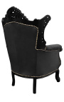 Grand fauteuil Baroque rococo velours noir et bois noir