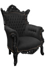 Grand fauteuil Baroque rococo velours noir et bois noir