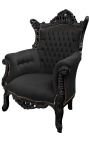 Grand fauteuil Baroque rococo velours noir et bois noir