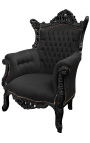 Grand Rococo Baroko fotelis juodas aksomas ir blizgus juodas