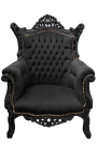 Grand Rococo Barok fauteuil zwart fluweel en glanzend zwart