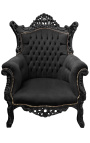 Grand Rococo Baroko fotelis juodas aksomas ir blizgus juodas