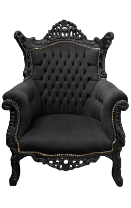 Grand Rococo Barok fauteuil zwart fluweel en glanzend zwart