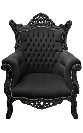 Grand Rococo Barok lænestol sort fløjl og blank sort