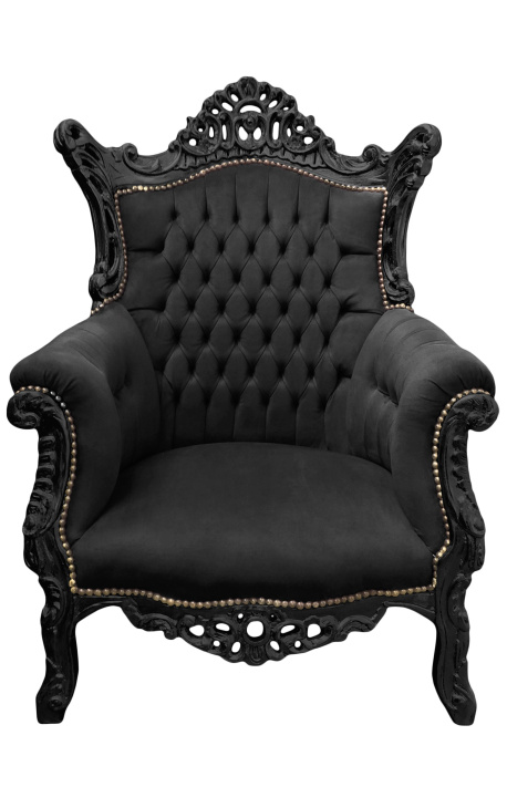 Grand Rococo Baroque fotelja crni baršun i sjajna crna
