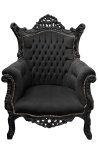 Großer Rokoko-Barocksessel aus schwarzem Samt und glänzendem Schwarz - 9