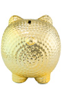 Money bank pig in golden hammered ceramic