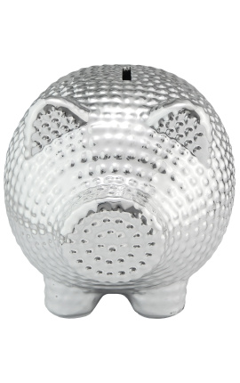 Money bank pig in silvered hammered ceramic