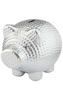 Porc de bancă de bani din ceramică argintită ciocănită