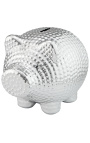 Porc de bancă de bani din ceramică argintită ciocănită