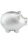 Money bank pig in silvered hammered ceramic