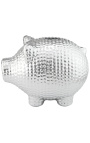 Porc de bancă de bani din ceramică argintită ciocănită