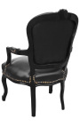 Barokke fauteuil van zwart kunstleer in Lodewijk XV-stijl en zwart glanzend hout