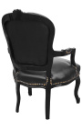Barokna fotelja od crne umjetne kože u stilu Luja XV i crnog sjajnog drva