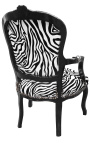 Baroque armchair Louis XV style zebra and black lacquered wood
