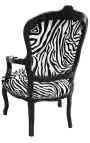 Barokke fauteuil Lodewijk XV-stijl zebra en zwart gelakt hout