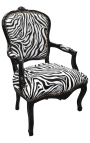 Fauteuil Louis XV de style baroque tissu zèbre et bois noir