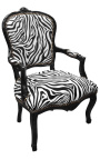 Fotoliu baroc stil Ludovic al XV-lea zebra si lemn lacuit negru