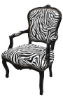 Fauteuil Louis XV de style baroque tissu zèbre et bois noir