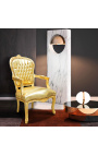 Stila luija xv zelta āda āda un zelta koka baroka krēsls