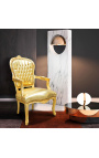 Baroque armchair of style Louis XV gold false skin leather and gold wood