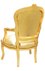 Baroque armchair of style Louis XV gold false skin leather and gold wood