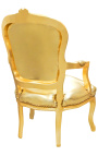 Fauteuil Louis XV de style baroque simili cuir doré et bois doré