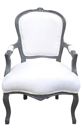 Baroka stila krēsls Louis XV balts audums un antracīta pelēks koks - 1
