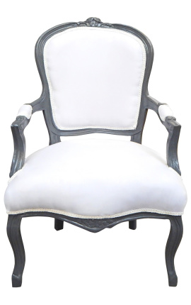 Baroka stila krēsls Louis XV balts audums un antracīta pelēks koks