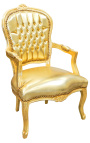 Barocker Sessel im Stil Louis XV aus goldenem Kunstleder und goldenem Holz