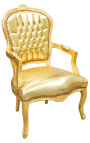 Poltrona barroca Louis XV em couro sintético dourado e madeira dourada
