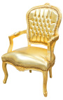 Barokna fotelja u stilu Luja XV. zlatna umjetna koža i zlatno drvo