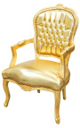 Baroque armchair of style Louis XV gold false skin leather and gold wood