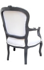 Baroque armchair Louis XV white fabric and anthracite gray wood