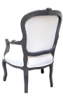 Baroque armchair Louis XV white fabric and anthracite gray wood