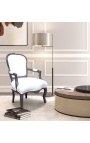 Fotel w stylu barokowym Ludwika XV biała tkanina i antracytowe szare drewno