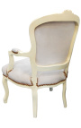 Armchair of Louis XV style beige and beige wood
