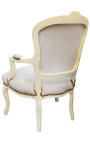 Fauteuil van beige en beige hout in Lodewijk XV-stijl