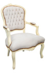 Fotel z beżowego i beżowego drewna w stylu Ludwika XV