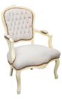 Fauteuil van beige en beige hout in Lodewijk XV-stijl